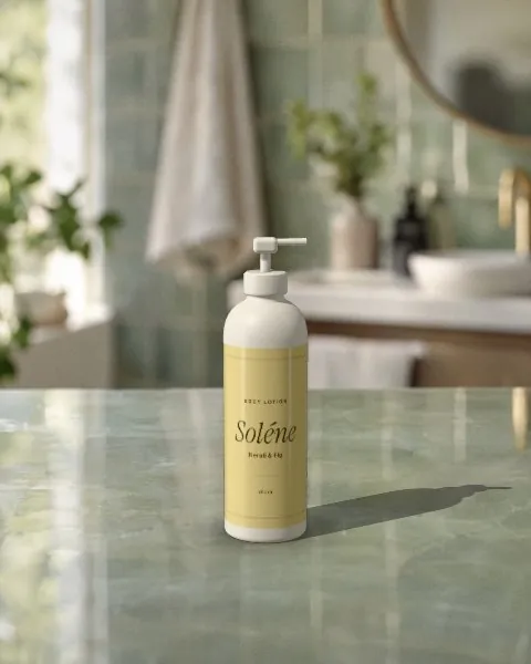 Pump bottle · Glass shelf mockup