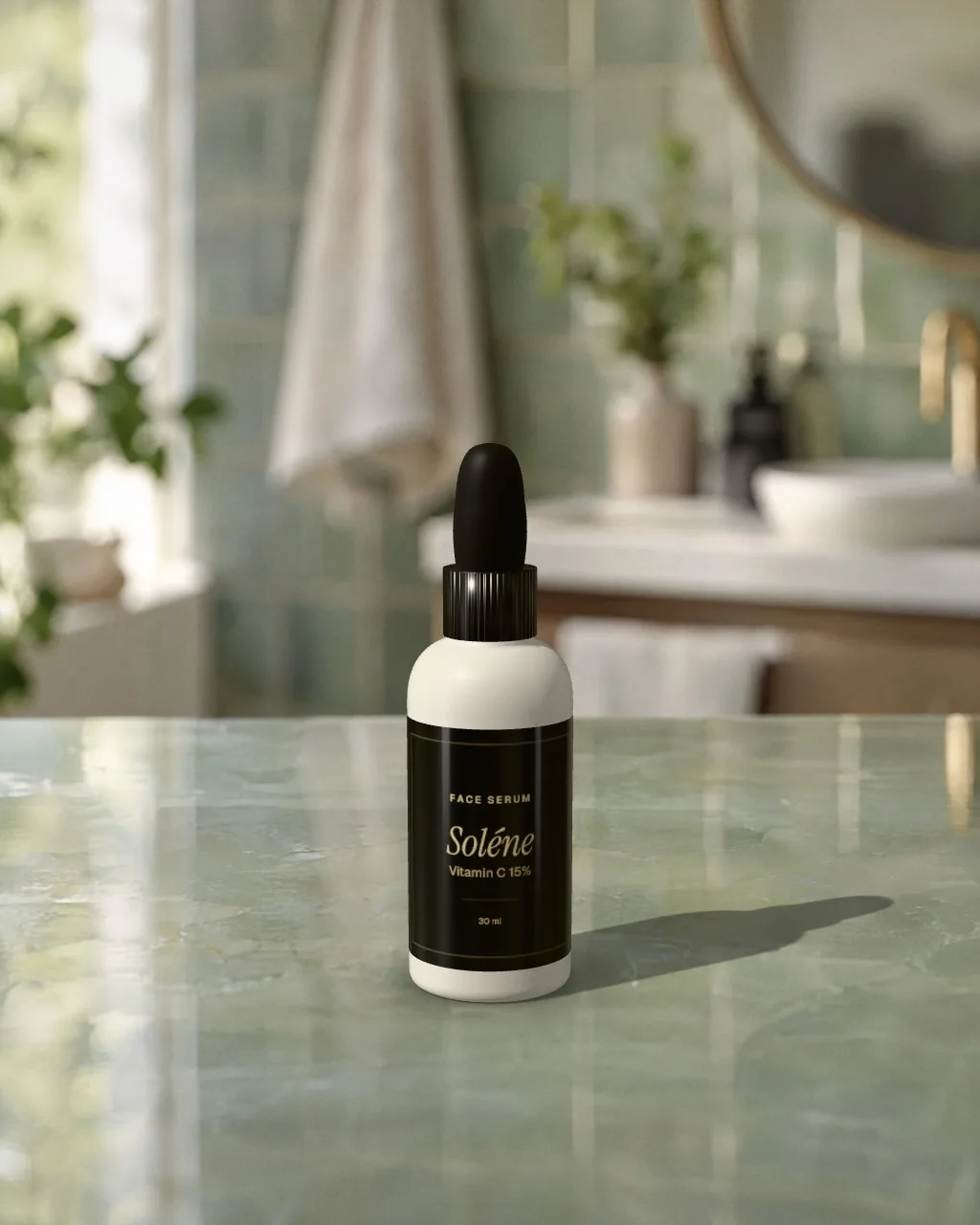 Serum bottle · Glass shelf mockup