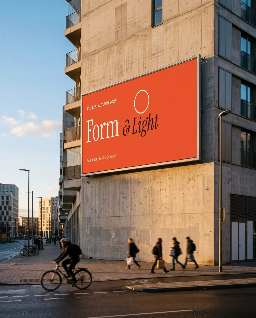Billboard on a concrete facade, golden hour mockup