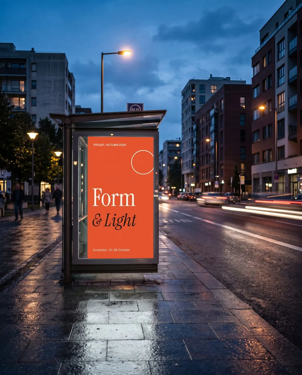 Bus shelter at blue hour mockup