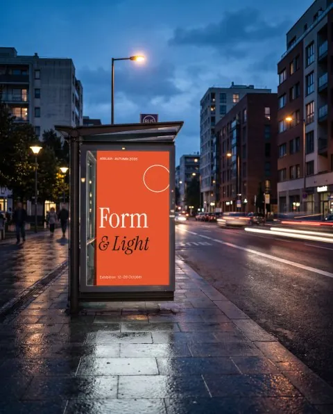Bus shelter at blue hour mockup