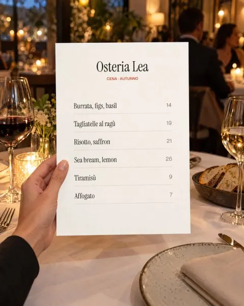 Menu card in hand, candlelit dinner mockup