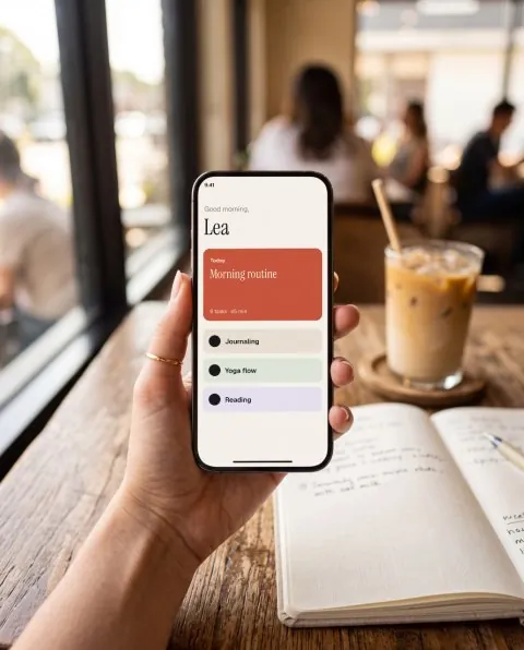 Café: phone in hand mockup