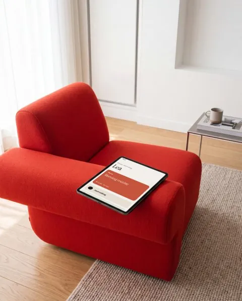 Tablet on a red armchair mockup