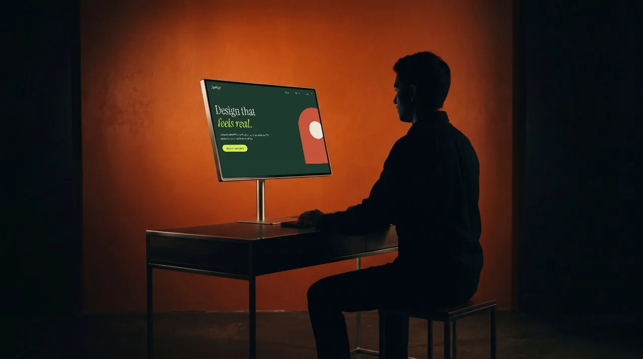 Display with person, orange mockup
