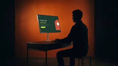 Display with person, orange mockup