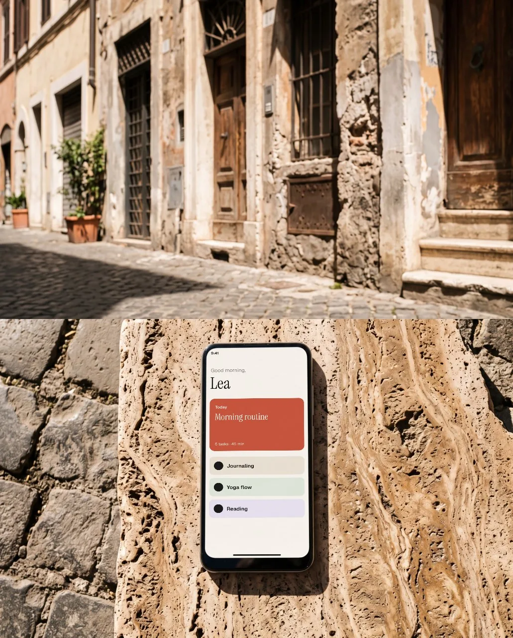 Phone on travertine mockup