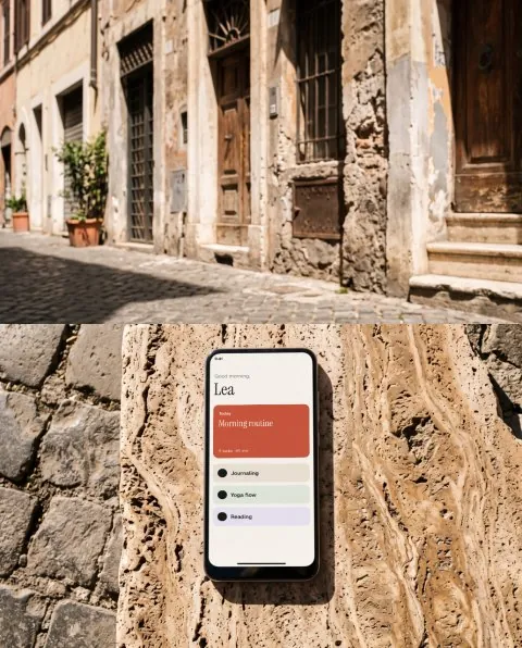 Phone on travertine mockup