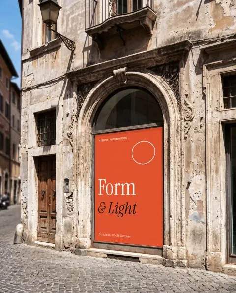 Shop windows on an old facade mockup