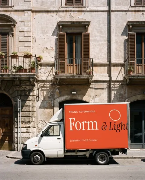Van in front of a stone facade mockup