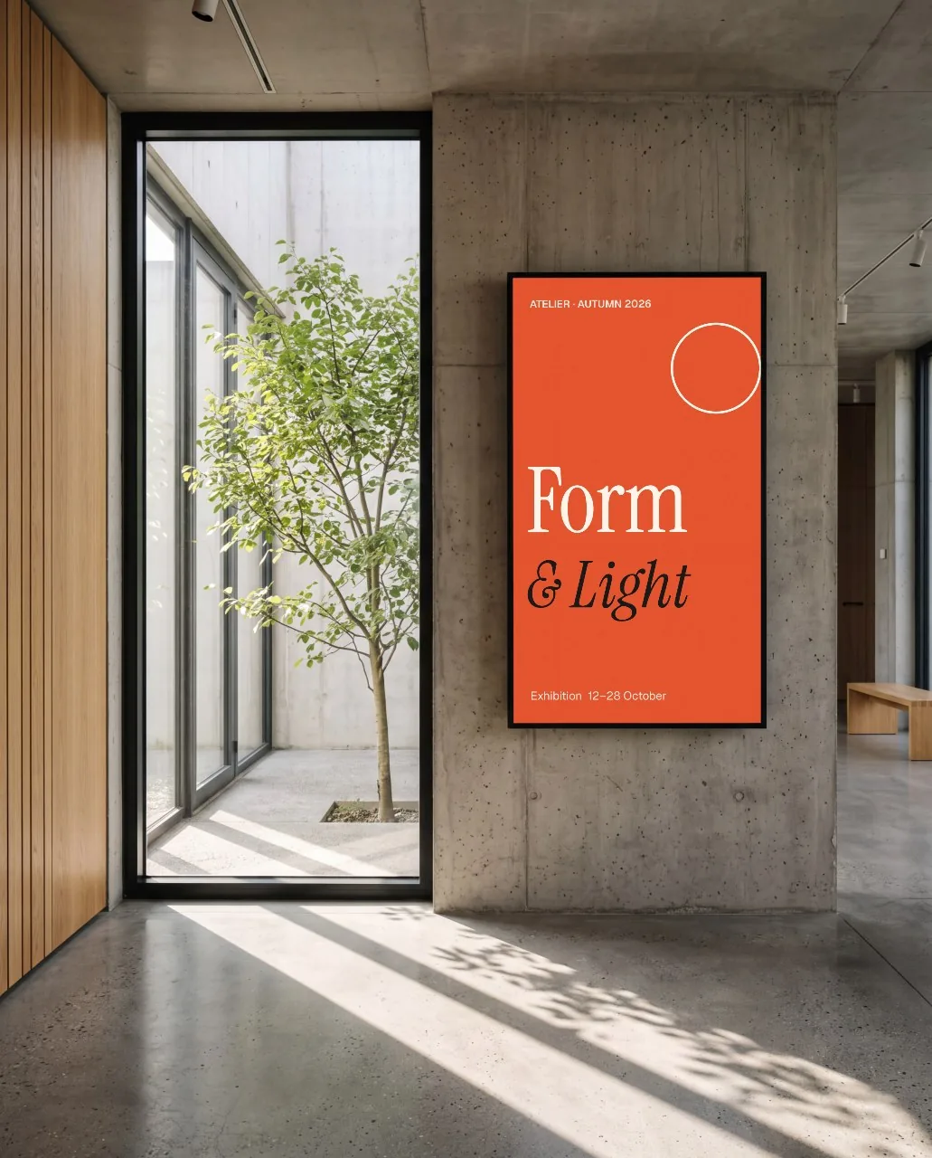 Vertical screen in a concrete lobby mockup