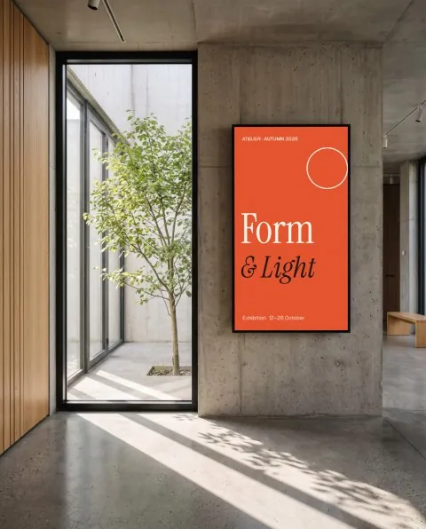Vertical screen in a concrete lobby mockup