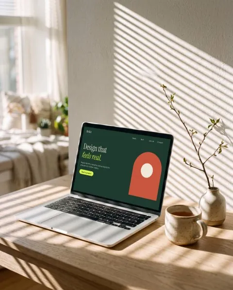 Laptop with blind shadows mockup