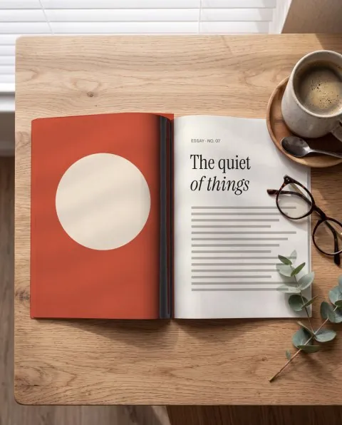 Magazine spread on oak mockup