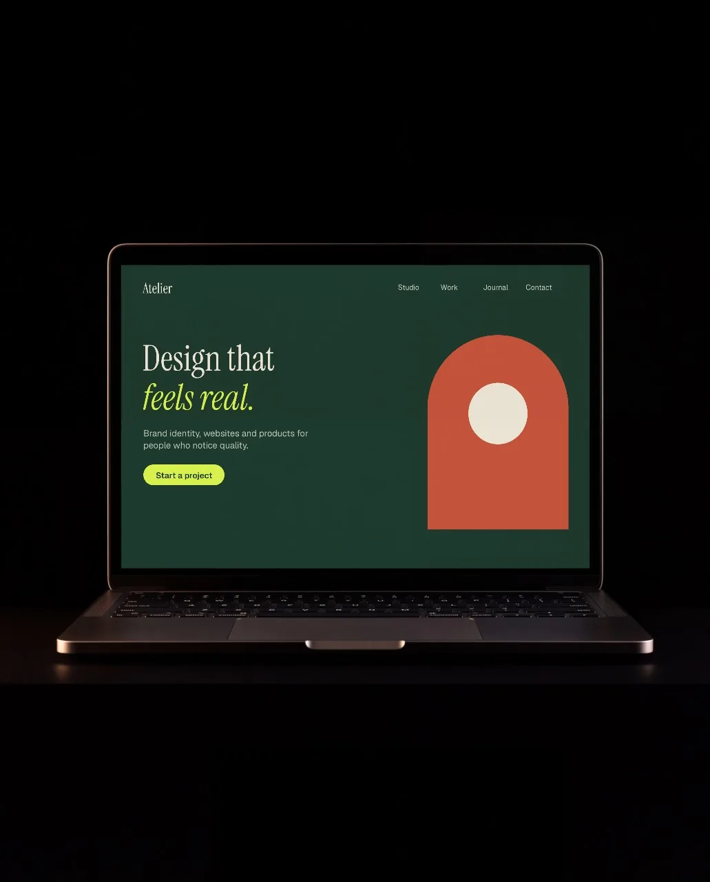 Laptop front view, black mockup
