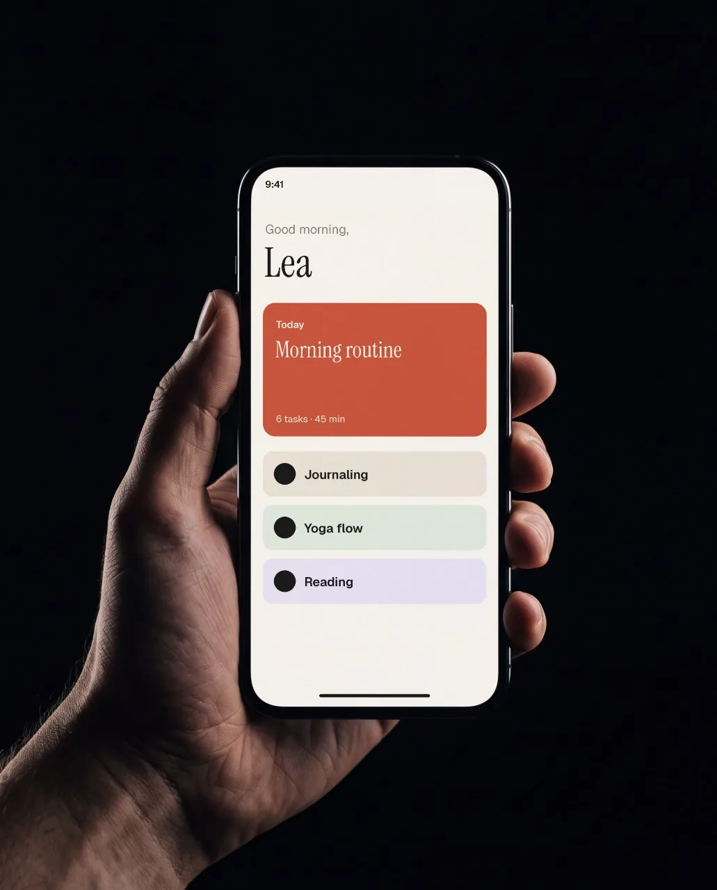 Phone in hand, black mockup