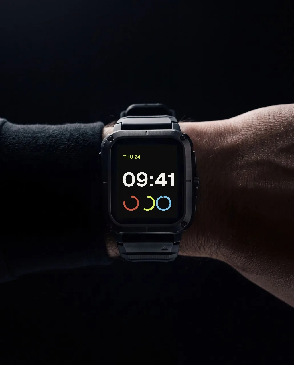 Smartwatch on wrist, black mockup