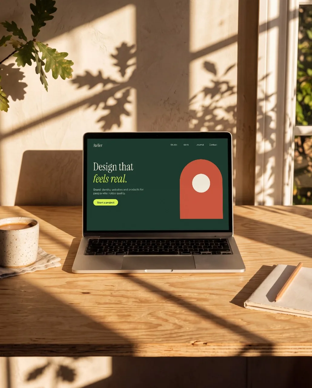 Laptop front view on plywood mockup