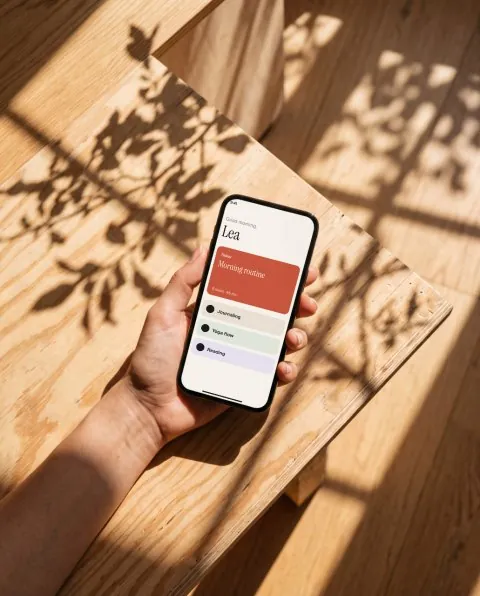Phone in hand over plywood mockup