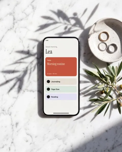 Phone on marble, midday sun mockup