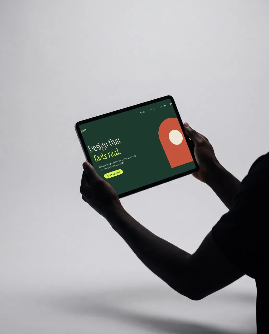 Tablet in two hands, silhouette mockup