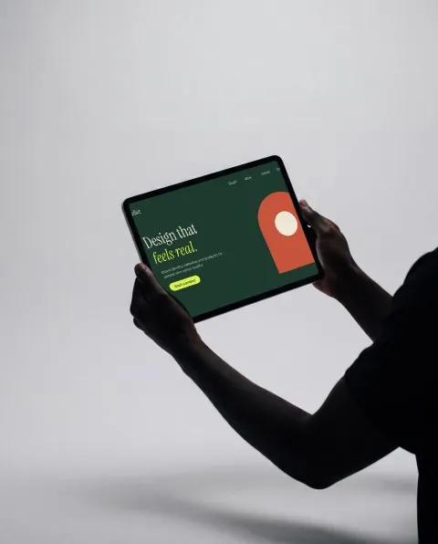 Tablet in two hands, silhouette mockup
