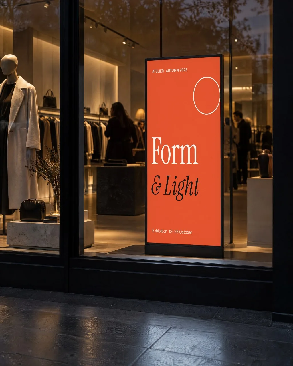 Vertical screen in a boutique window mockup