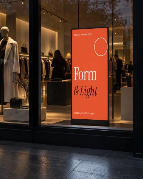 Vertical screen in a boutique window mockup