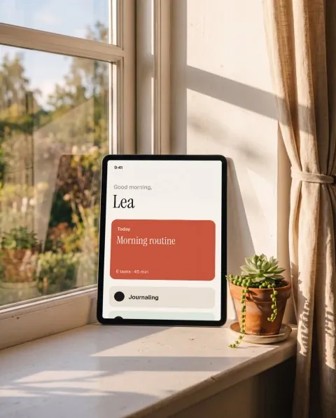 Tablet on a sunny windowsill mockup