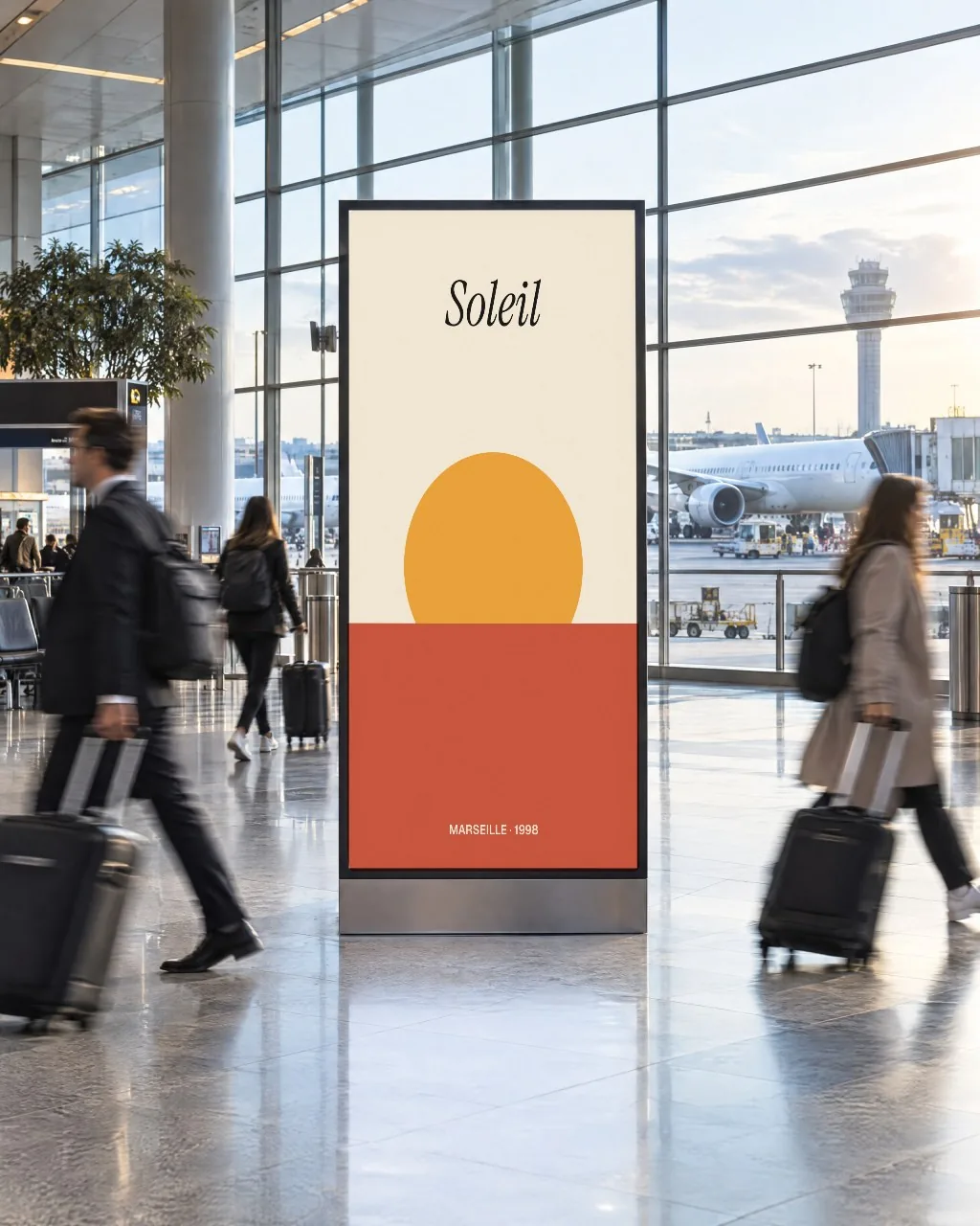 Vertical screen in an airport terminal mockup