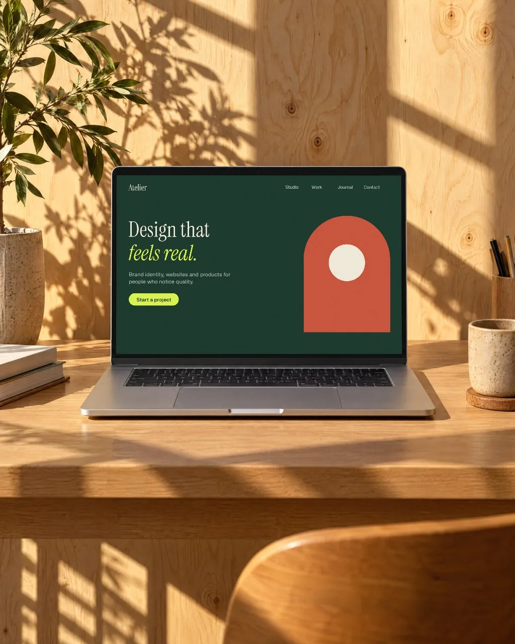 Laptop in a sunny study mockup