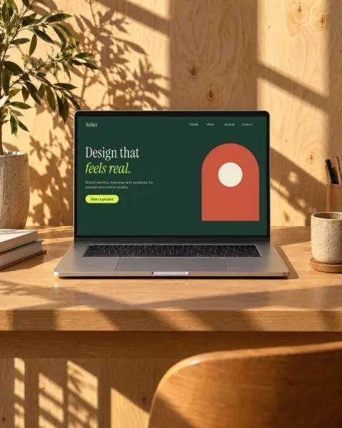 Laptop in a sunny study mockup