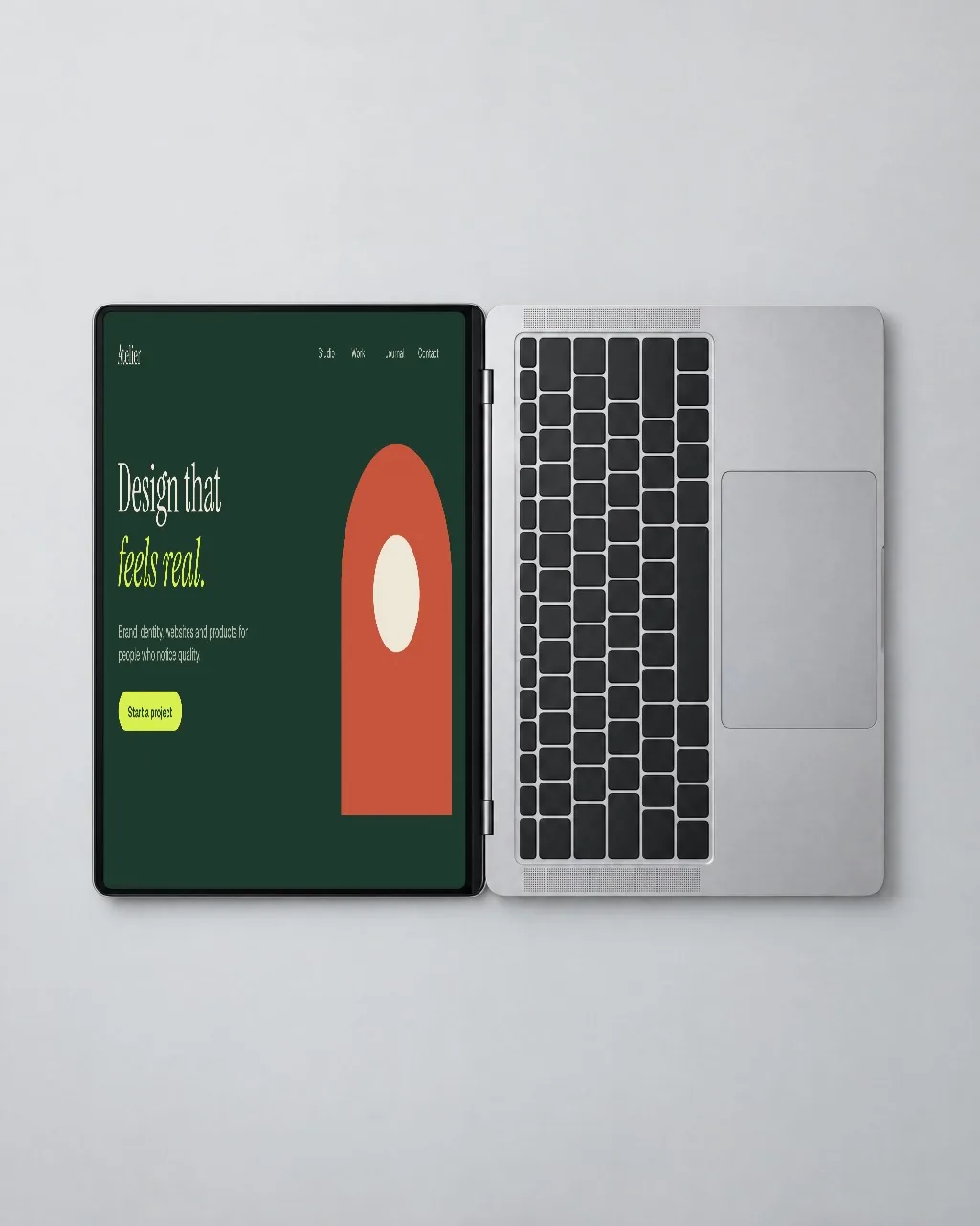 Laptop from above, grey studio mockup