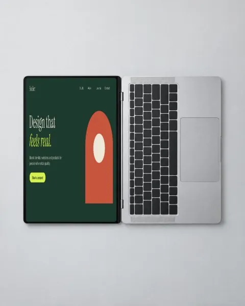 Laptop from above, grey studio mockup
