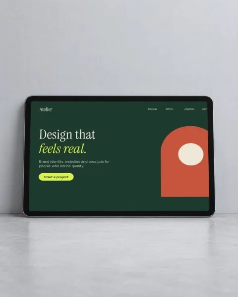 Tablet leaning on a wall mockup